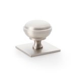 Alexander & Wilks Quantock Cupboard Knob on Square Backplate - Satin Nickel - 38mm