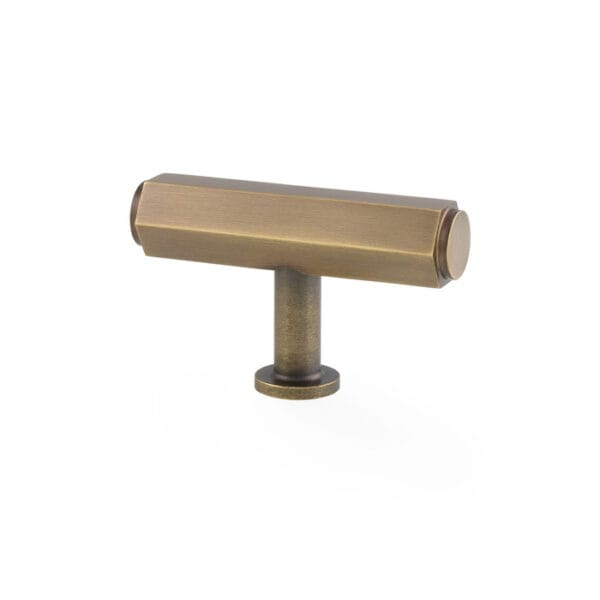 Vesper Hex T-Bar Cabinet Knob - Antique Brass