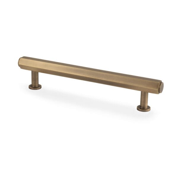 Vesper Hex T-Bar Cabinet Pull-Antique Brass-128mm C/C