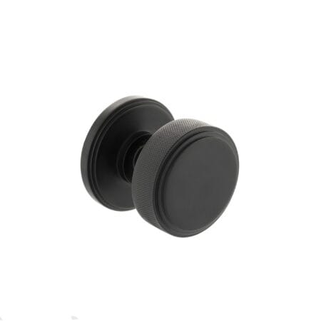 Matt Black Millhouse Brass Harrison Solid Brass Knurled Mortice Door Knob on Concealed Fix Rose - (MH450KSMKMB)