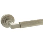 Satin Nickel Millhouse Brass Cartwright Knurled Lever Door Handle on Round Rose - (MHR200SN)
