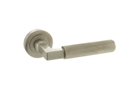 Satin Nickel Millhouse Brass Cartwright Knurled Lever Door Handle on Round Rose - (MHR200SN)