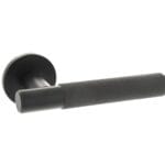 Matt Black Millhouse Brass Crompton Knurled Lever Door Handle on 5mm Slimline Round Rose - (MHSR100MB)