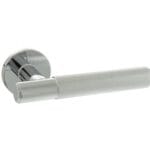 Polished Chrome Millhouse Brass Crompton Knurled Lever Door Handle on 5mm Slimline Round Rose - (MHSR100PC)