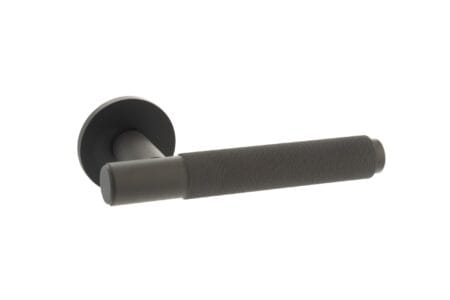 Urban Dark Bronze Millhouse Brass Crompton Knurled Lever Door Handle on 5mm Slimline Round Rose - (MHSR100UDB)