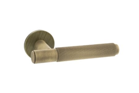 Yester Bronze Millhouse Brass Crompton Knurled Lever Door Handle on 5mm Slimline Round Rose - (MHSR100YB)