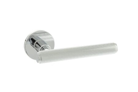 Polished Chrome Millhouse Brass Stephenson Knurled Lever Door Handle on 5mm Slimline Round Rose - (MHSR250PC)