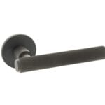 Urban Dark Bronze Millhouse Brass Stephenson Knurled Lever Door Handle on 5mm Slimline Round Rose - (MHSR250UDB)