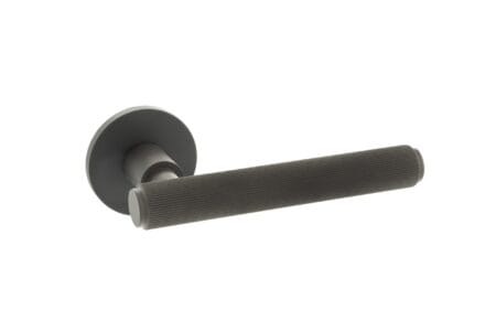 Urban Dark Bronze Millhouse Brass Stephenson Knurled Lever Door Handle on 5mm Slimline Round Rose - (MHSR250UDB)
