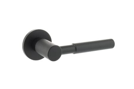 Matt Black Millhouse Brass Mason Knurled Lever Door Handle on 5mm Slimline Round Rose - (MHSR500MB)