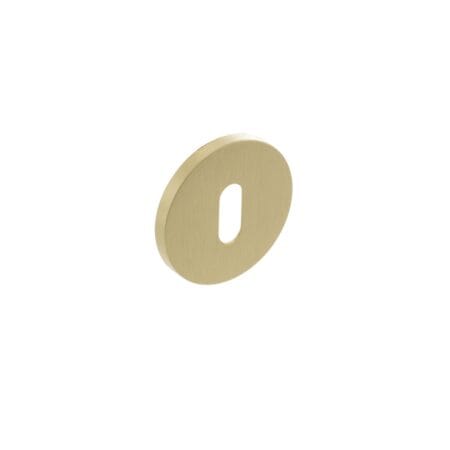 Atlantic Satin Brass Millhouse Brass Key Escutcheons on 5mm Slimline Round Rose - (MHSRKSB)
