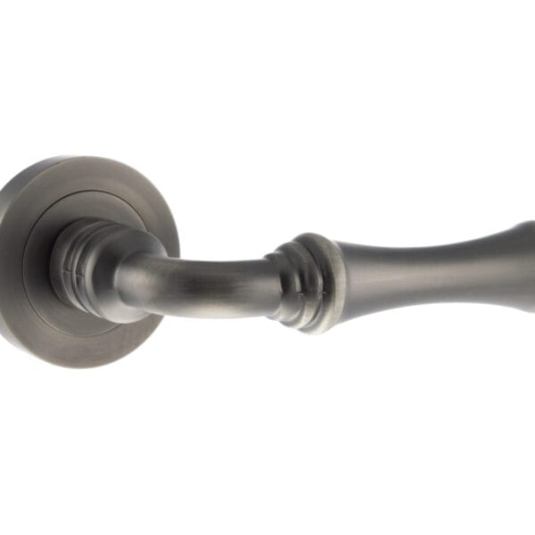 Matt Gun Metal Old English Durham Lever Door Handle on Round Rose - (OE127MBN)