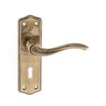 Antique Brass Old English Warwick Key Lever Door Handle on Backplate - (OE178KAB)