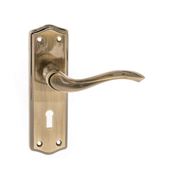 Antique Brass Old English Warwick Key Lever Door Handle on Backplate - (OE178KAB)