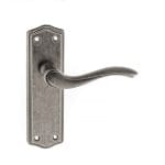 Distressed Silver Old English Warwick Latch Lever Door Handle on Backplate - (OE178LDS)