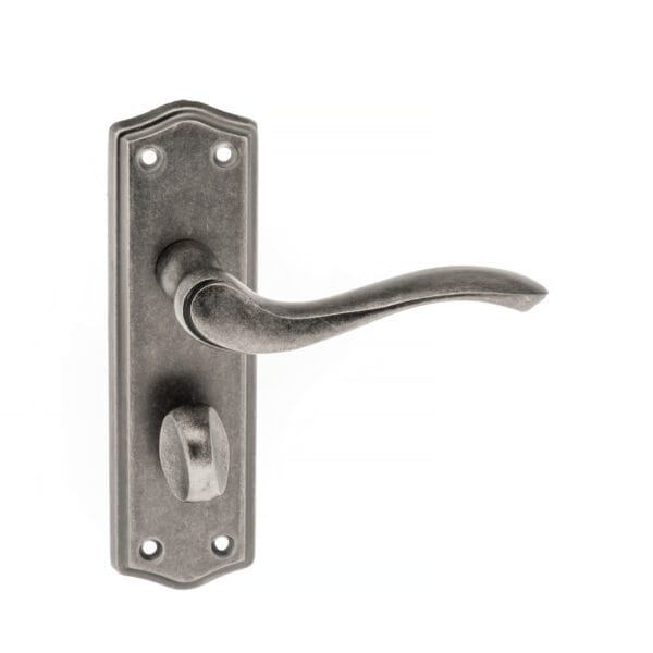 Atlantic Distressed Silver Old English Warwick WC Lever Door Handle on Backplate - (OE178WCDS)