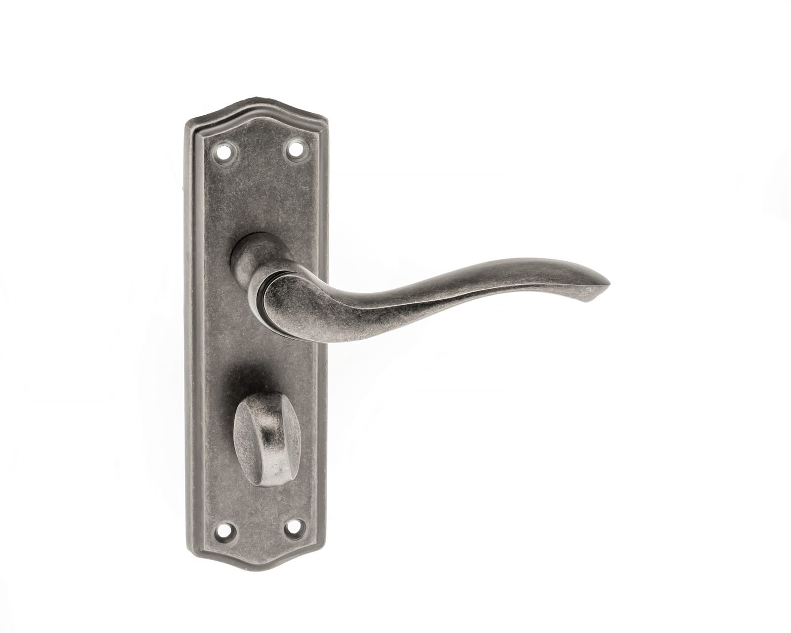 OE178WCDS_WARWICK_HiRes.jpg Atlantic Distressed Silver Old English Warwick WC Lever Door Handle on Backplate - (OE178WCDS) - Image 1