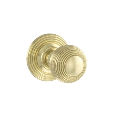 Atlantic Polished Brass Old English Ripon Solid Brass Reeded Beehive Mortice Door Knob on Concealed Fix Rose - (OE50RMKPB)