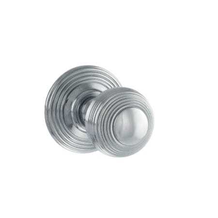 Atlantic Polished Chrome Old English Ripon Solid Brass Reeded Beehive Mortice Door Knob on Concealed Fix Rose - (OE50RMKPC)