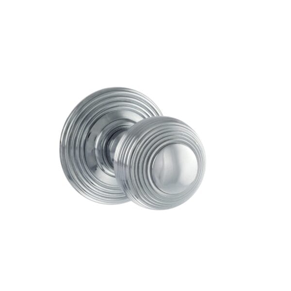 Atlantic Polished Chrome Old English Ripon Solid Brass Reeded Beehive Mortice Door Knob on Concealed Fix Rose - (OE50RMKPC)