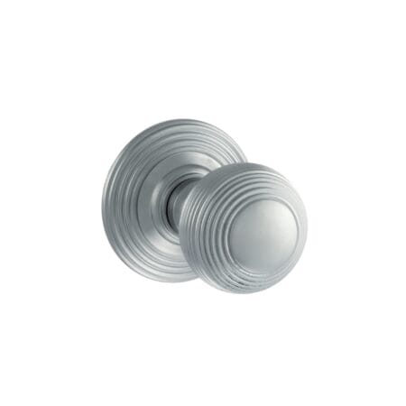 Atlantic Satin Chrome Old English Ripon Solid Brass Reeded Beehive Mortice Door Knob on Concealed Fix Rose - (OE50RMKSC)