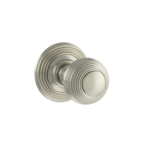 Atlantic Satin Nickel Old English Ripon Solid Brass Reeded Beehive Mortice Door Knob on Concealed Fix Rose - (OE50RMKSN)