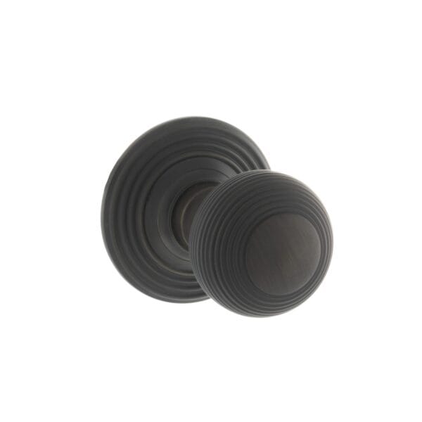 Atlantic Urban Dark Bronze Old English Ripon Solid Brass Reeded Beehive Mortice Door Knob on Concealed Fix Rose - (OE50RMKUDB)