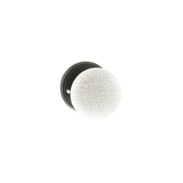 Atlantic Matt Black Old English Skipton Porcelain White Crackle Door Knob on Face Fix Rose - (OE59CMKWHMB)