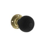 Atlantic Polished Brass Old English Whitby Ebony Wood Reeded Beehive Mortice Knob on Face Fix Rose - (OE60RREMKPB)