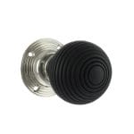 Atlantic Polished Nickel Old English Whitby Ebony Wood Reeded Beehive Mortice Knob on Face Fix Rose - (OE60RREMKPN)