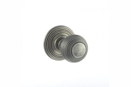 Atlantic Distressed Silver Old English Ripon Solid Brass Reeded Beehive Mortice Door Knob on Concealed Fix Rose - (OE50RMKDS)