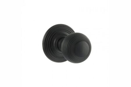 Atlantic Matt Black Old English Ripon Solid Brass Reeded Beehive Mortice Door Knob on Concealed Fix Rose - (OE50RMKMB)