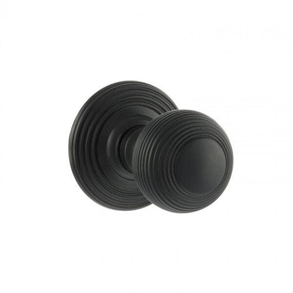 Atlantic Matt Black Old English Ripon Solid Brass Reeded Beehive Mortice Door Knob on Concealed Fix Rose - (OE50RMKMB)