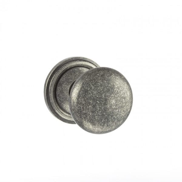 Atlantic Distressed Silver Old English Harrogate Solid Brass Mushroom Mortice Knob on Concealed Fix Rose - (OE58MMKDS)