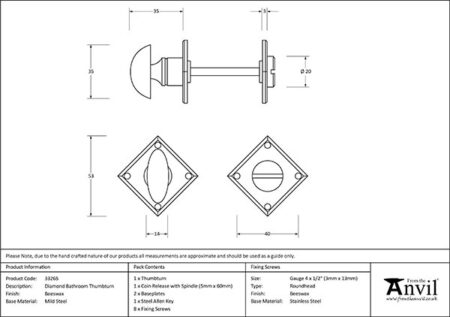 Beeswax Diamond Bathroom Thumbturn | 33265 - Image 2
