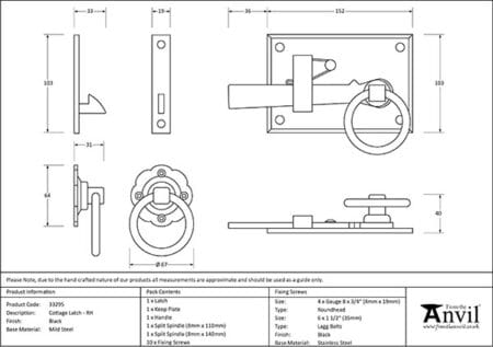 Black Cottage Latch - RH | 33295 - Image 2