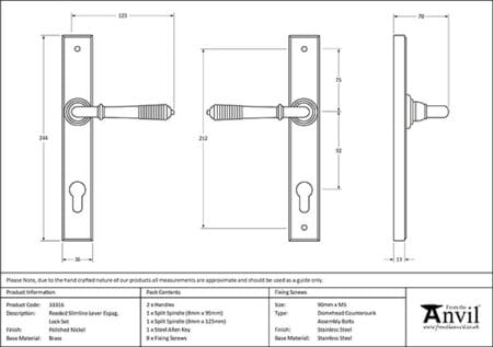 Polished Nickel Reeded Slimline Lever Espag. Lock Set | 33316 - Image 2