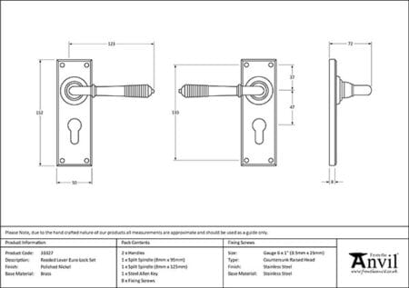 Polished Nickel Reeded Lever Euro Lock Set | 33327 - Image 2