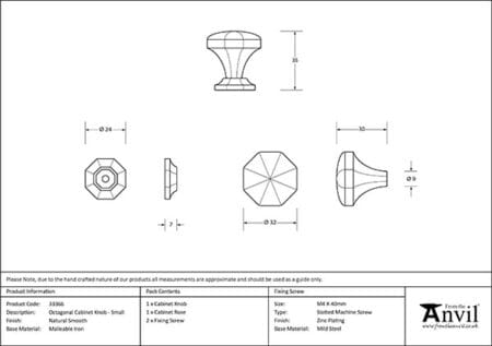 Natural Smooth Octagonal Cabinet Knob - Small | 33366 - Image 2