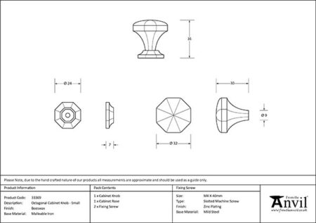 Beeswax Octagonal Cabinet Knob - Small | 33369 - Image 2