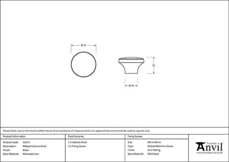 Black Ribbed Cabinet Knob | 33371 - Image 2