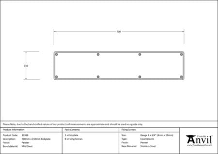 Pewter 700mm x 150mm Kick Plate | 33388 - Image 2