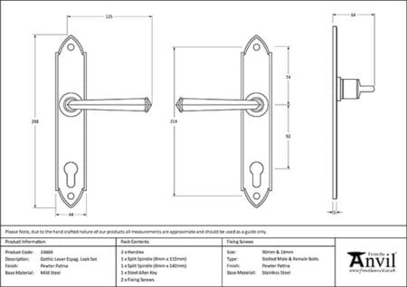 Pewter Gothic Lever Espag. Lock Set | 33604 - Image 2