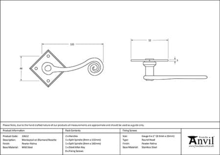 Pewter Monkeytail Lever on Rose Set (Diamond) | 33612 - Image 2