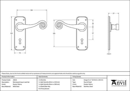 Pewter Monkeytail Lever Lock Set | 33615 - Image 2