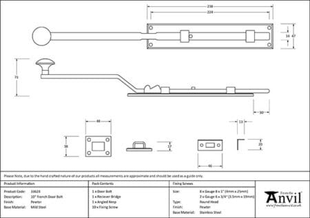 Pewter 10" French Door Bolt | 33624 - Image 2
