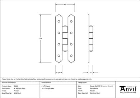 Pewter 4" H Hinge (pair) | 33628 - Image 2