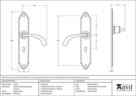 Pewter Gothic Curved Sprung Lever Lock Set | 33634 - Image 2