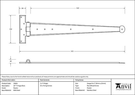 Pewter 22" Penny End T Hinge (pair) | 33655 - Image 2