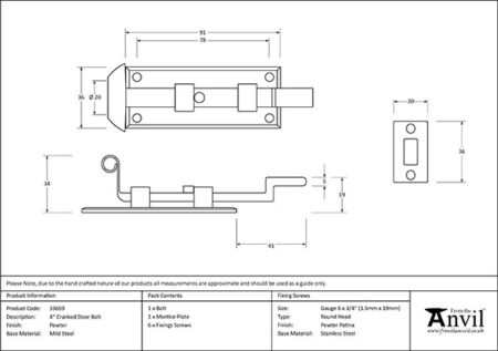Pewter 4" Cranked Door Bolt | 33659 - Image 2